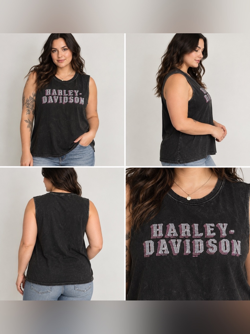 Harley Davidson Acid Wash Distressed Logo Muscle Tank Top 2XL